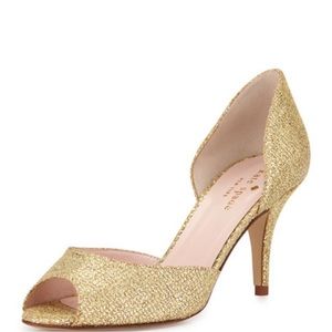 Kate Spade Gold Glitter D'Orsay Heels 7